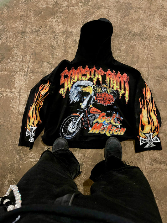"PURGATORY" OVERSIZED DISTRESSED HOODIE