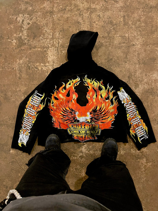 “FLY VILLIANS” Heavyweight Distressed Hoodie